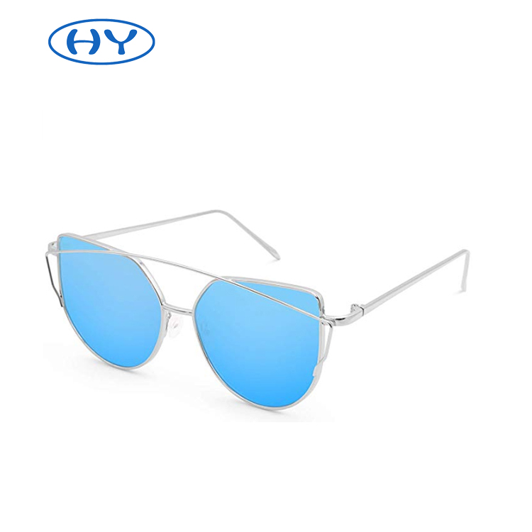 Metal Frame Sunglasses UV400 Sunglasses for Women Cat Eye Mirrored Flat Lenses
